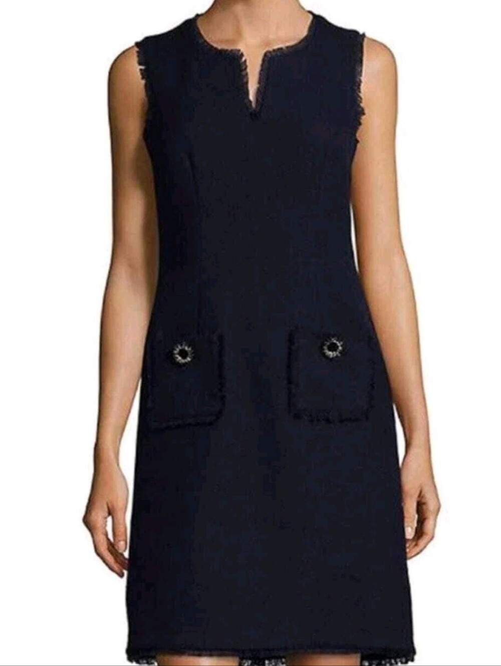 Karl Lagerfeld Black Sleeveless Dress with Fringed Trim